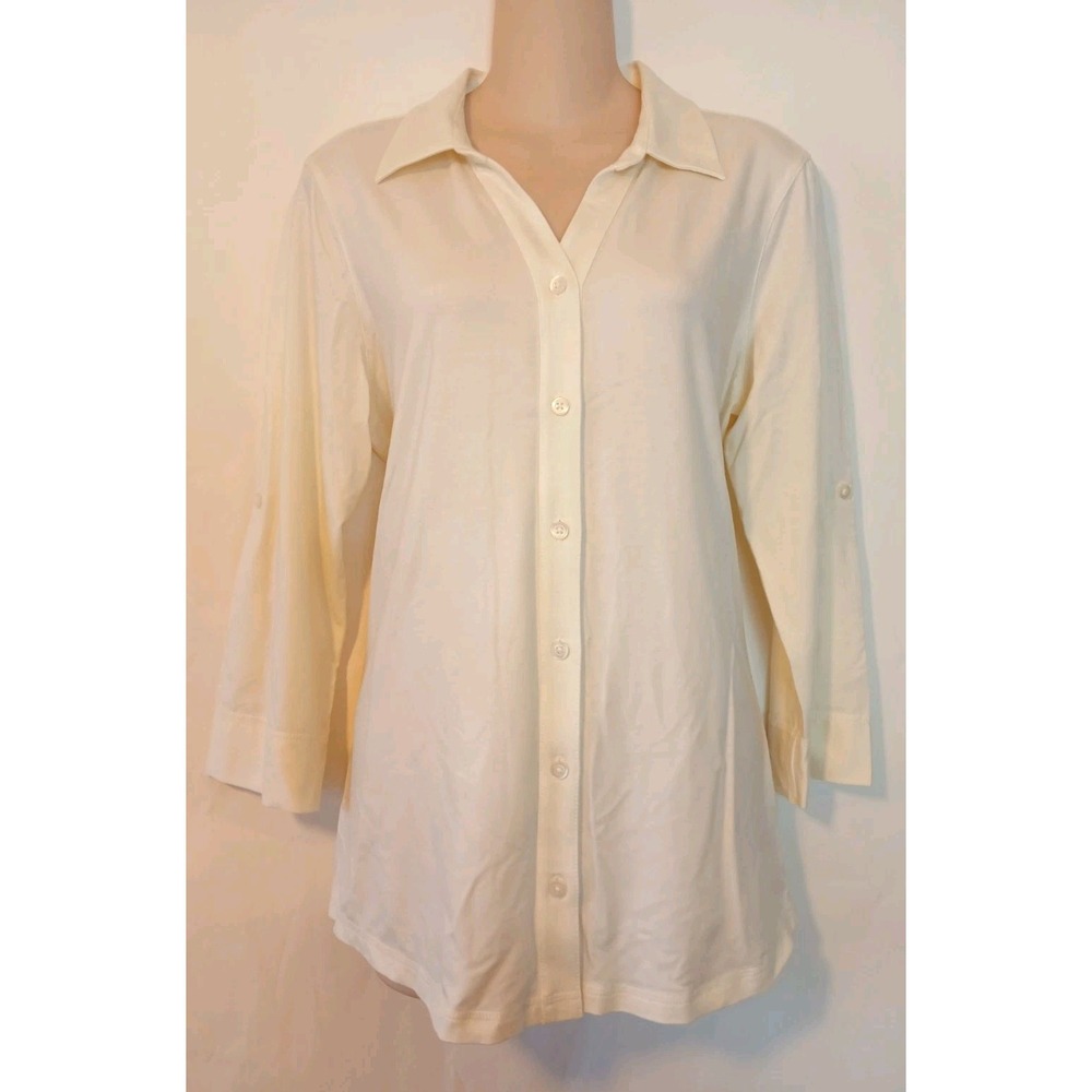 L.L.Bean Women's M Regular Solid Beige V-Neck 3/4 Sleeve Knit Top NEW  D111